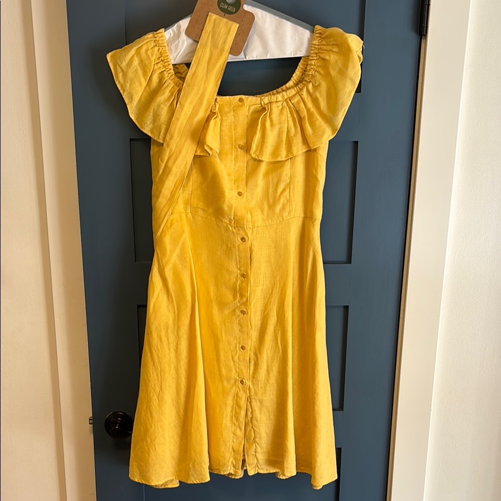 Zara Sunny Yellow Off The Shoulder Dress with Pockets